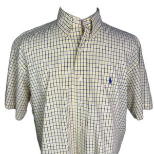 Ralph Lauren Men's, Sz L, Button Down, Short Sleeves, Yellow & Navy Blue Check
